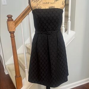 EUC WHBM Black Strapless Dress with Threaded Dots, Pockets and Belt (8)
